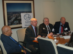 From left, former D.C. Mayor Anthony Williams, former NSA and CIA Director Michael Hayden, Ambassador of Russia Sergey I Kilsyak, and former National Intelligence Director John Negorponte speak at an IFE public policy roundtable on " Beyond Boston: The Future of Global Security and Intelligence."