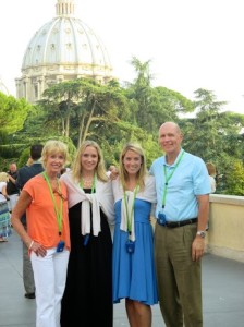 Kathy, Kelsey, Christina Kemper Valentine and Jim Valentine in front of St. Peter's Basilica, The Vatican 
