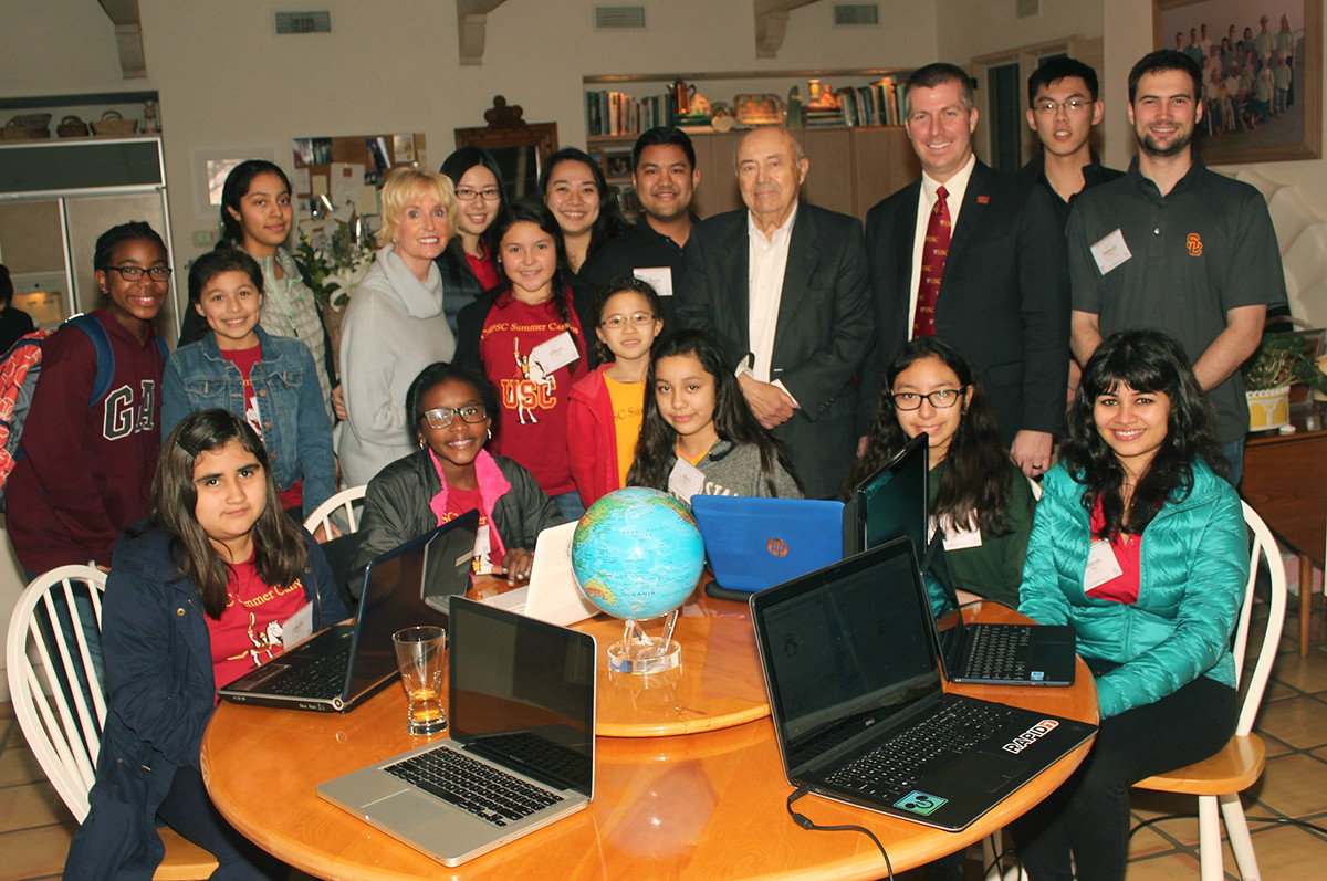 Dr. Viterbi with campers, coaches, and IFE USC fellows.