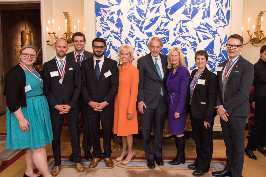 Jackie Kazil, Steven Babitch, Ross Dakin, H.E. Dr. Hamdullah Mohib, Afghanistan, Coach Kathy Kemper, Senator Ed Markey, Dr. Susan Blumenthal, Alex Pelletier, Eric Daimler. PIFS with Ambassadors and a Senator!